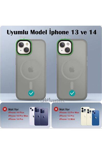 m.tk moveteck İphone 13 Kılıf Mat Magsafe Şarj Özellikli Darbe Önleyici Hassas Buton Renkli Yumuşak Kenar -Sio