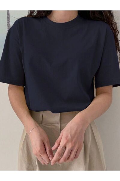 BETİLİNA Navy Blue Plain Oversize T-shirt