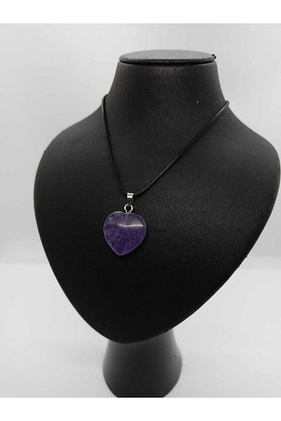 BalıkHediyelik Amethyst Stone Necklace/Heart Shaped Natural Stone Necklace