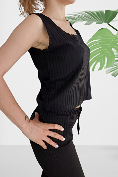 BiavSi Bluză casual cu bretele din țesătură subțire cu nervuri pentru femei