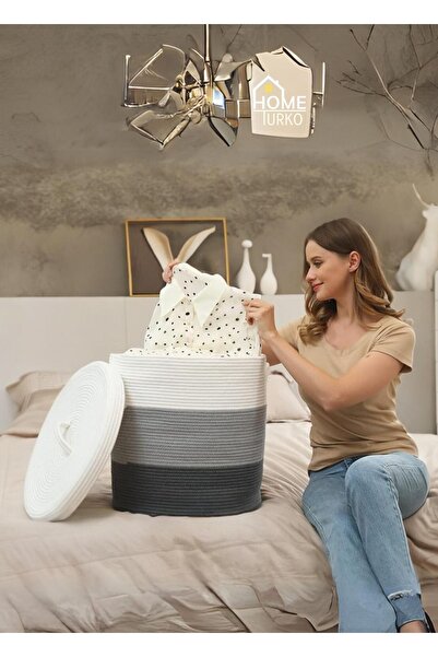 HomeTurko Καλάθι ρούχων με κάλυμμα από γιούτα - Απορροφητικό υγρών, οργανωτικ...