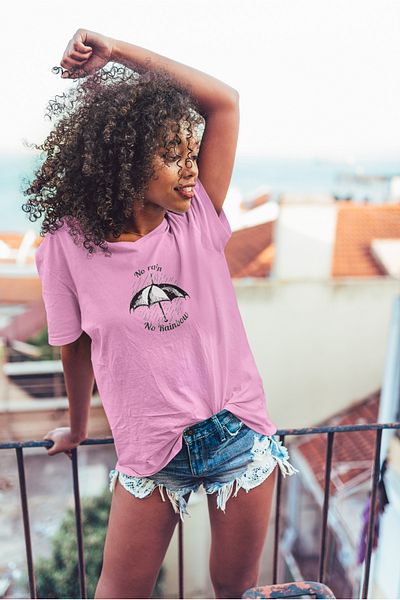 Boi Μαύρο και άσπρο μπλουζάκι Oversize - No Rain No Rainbow Printed, Crew Neck T-Shirt