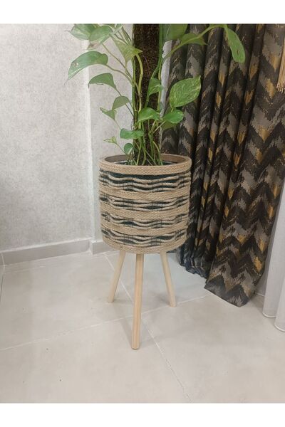 BLACK PEARL Halat Saksı Ahşap Saksı Bambu Saksı Hasır Saksı