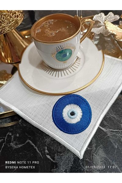 LASETU Evil Eye Beaded Cocktail Napkin and Coffee Presentation Napkin 6 Pieces