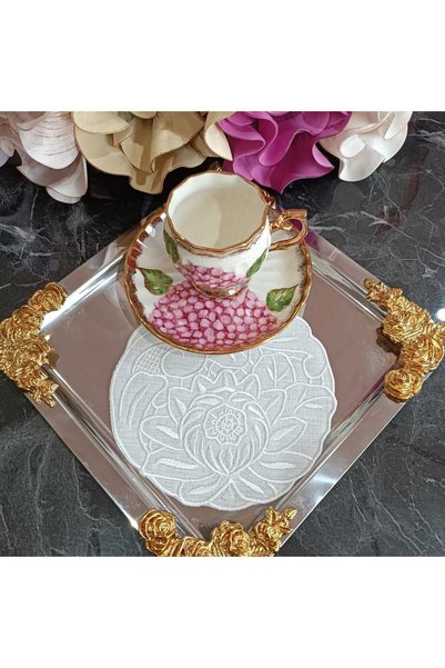 LASETU white business patterned lotus model ecru colored cocktail napkin, coffee side napkin, napkin 1 piece