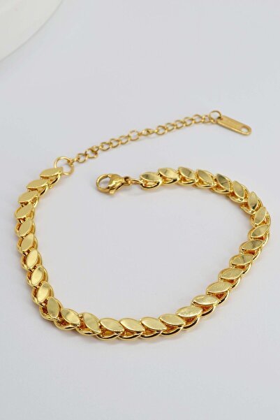 Dia Collet 316L Çelik Altın Kaplama Kadın Gold Renk Kuyumcu Model Arpa Zincir...