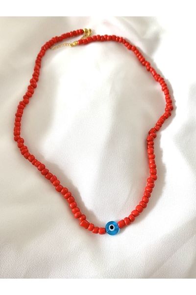 Misto Aksesuar Red Evil Eye Beaded Necklace