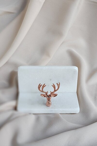 ioadesign Eda - Gerçek Ince Mermer Peçetelik - Rose Metal Geyik Figürlü