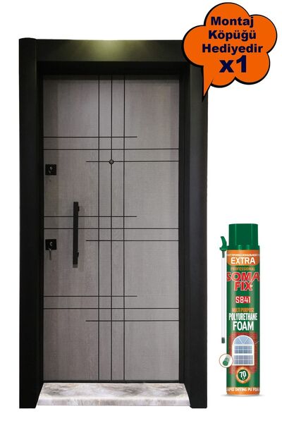 Tezdoor Çelik Kapı, Tırnaklı Sistem Daire Kapısı, Gri Meşe Siyah Kasalı Sağ Açılım Kale Kilit