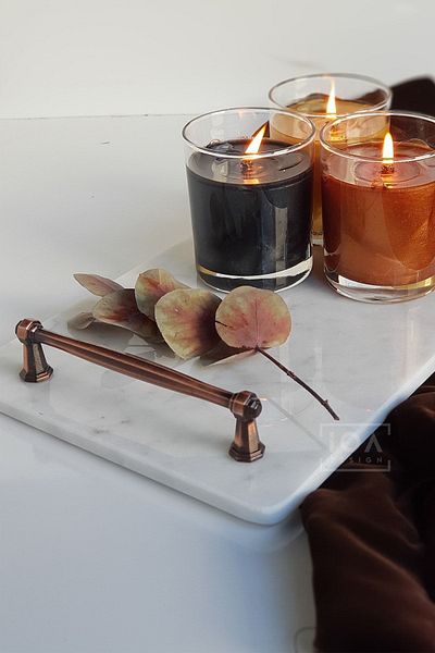 ioadesign Narcissus Real Thin Marble Presentation Tray (32X20 CM) - Antique Copper Handle