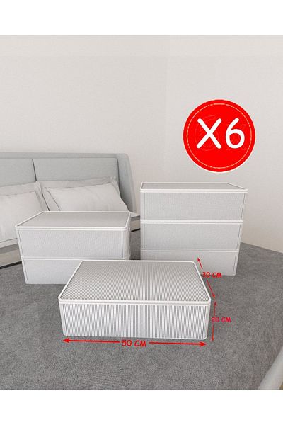 Özlem Toys 6 Pieces Striped Patterned - Base with Handles Sofa Bed and Closet Organizer Storage