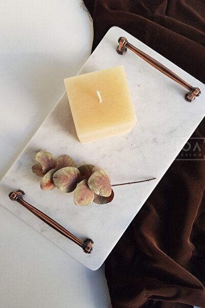 ioadesign Narcissus Real Thin Marble Presentation Tray (32X20 CM) - Antique Copper Handle