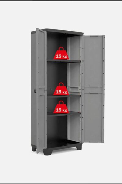 Genel Markalar Stilo High 3 Raflı Çok Amaçlı Plastik Dolap 173x68x39 Cm Gri