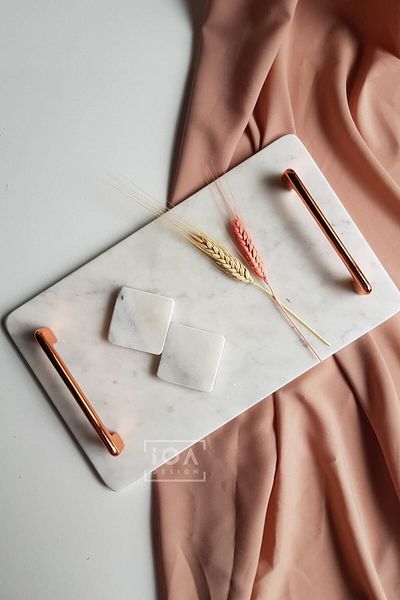 ioadesign Narcissus - Real Marble Promise/Δίσκος αρραβώνων (32X20 CM) 2 Αφαιρούμενα θήκες για δαχτυλίδια - Ροζ χρυσή λαβή
