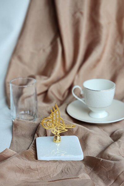 ioadesign Altın Damat Kahvesi Seti: Fincan + Su Bardağı + Tuğra Figürlü Mermer Lokumluk