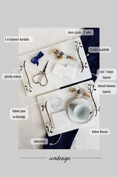 ioadesign Σετ Υπόσχεσης / Αρραβώνα Νο. 13 - Δίσκος αρραβώνων Αξεσουάρ για τον γαμπρό - Ασημένια λαβή Acacia