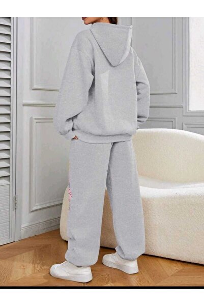 Deocept Happiness з принтом Чорно-сірий оверсайз комплект - Спортивний костюм з капюшоном і комплект Boyfirend