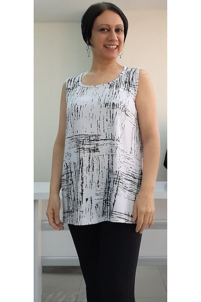 Mertcan Butik Tricou din vascoză din bumbac pieptănat cu bretele groase imprimate alb și negru