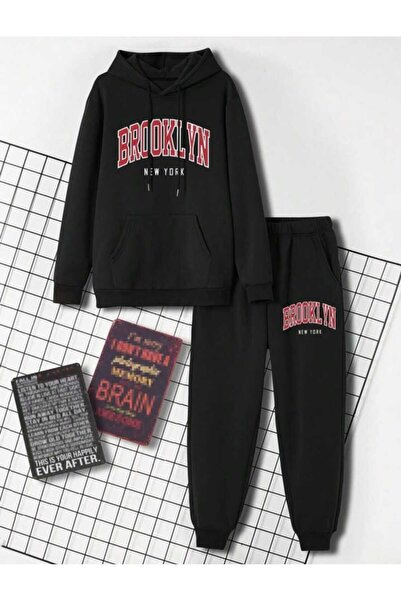 Deocept Brooklyn Blue Oversize Jogger White Sweatshirt Set - Crew Neck