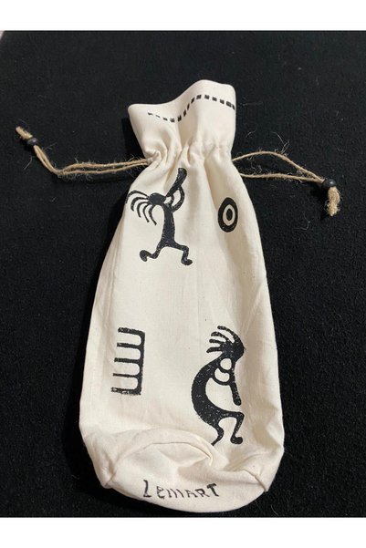leillART Beige Color Cotton Antique Patterned Drawstring Handmade Bottle Case