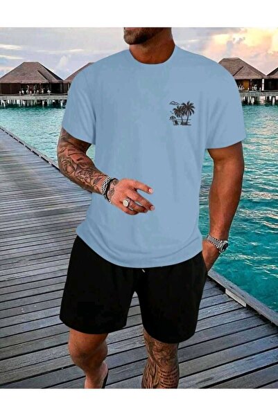 Deocept Чоловічий вуличний стиль Шорти з пальмовим принтом Комплект з футболк...