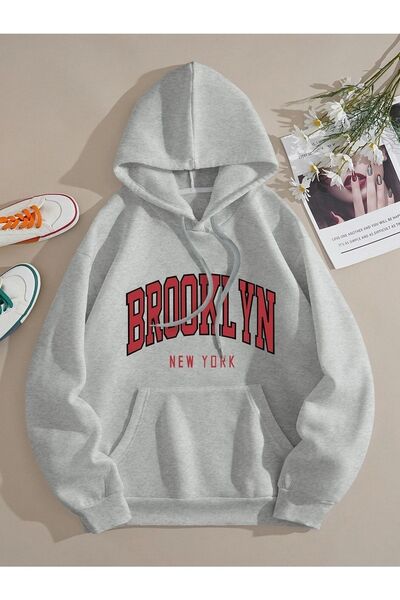 Deocept Hanorac oversize unisex cu glugă cu imprimeu Brooklyn New York