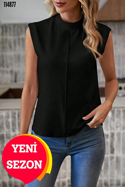 JANES بلوزة نسائية نصف الياقة المدورة بخياطة أمامية مستوردة من الكريب