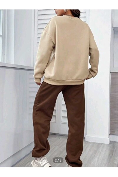 Deocept Комплект суичър и анцуг Coffee Cream Oversize Jogger - Кругла яка