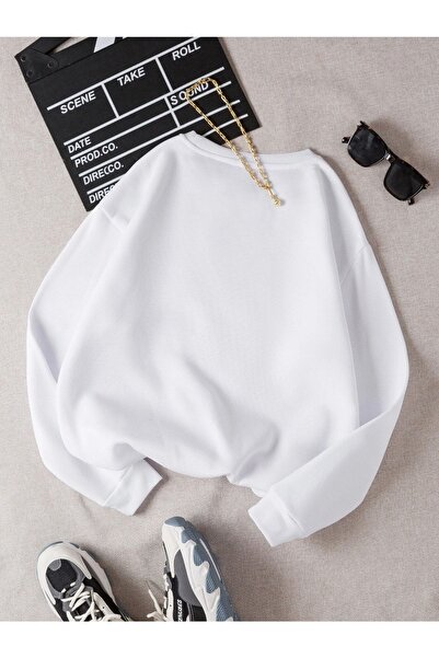 Deocept Λευκό Oversize Φούτερ - Γυναικείο, You Can Do It Printed