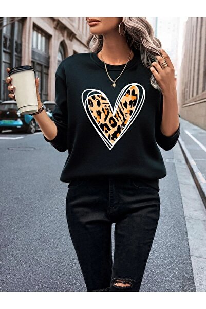 Deocept Hanorac oversize unisex cu model leopard - decolteu