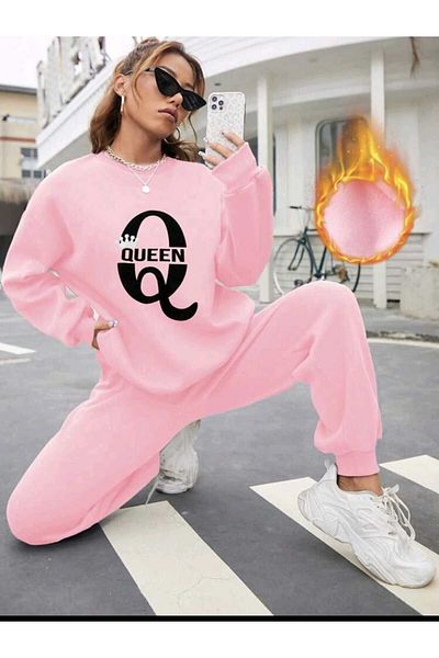 Deocept Queen Printed Oversize Women's Tracksuit Set - Crew Neck Boyfirend