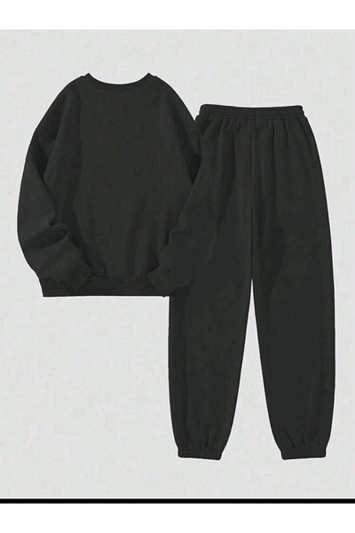 Deocept Oversize Women's Tracksuit Set - Crew Neck, Printed Bottom and Top Set, Boyfirend