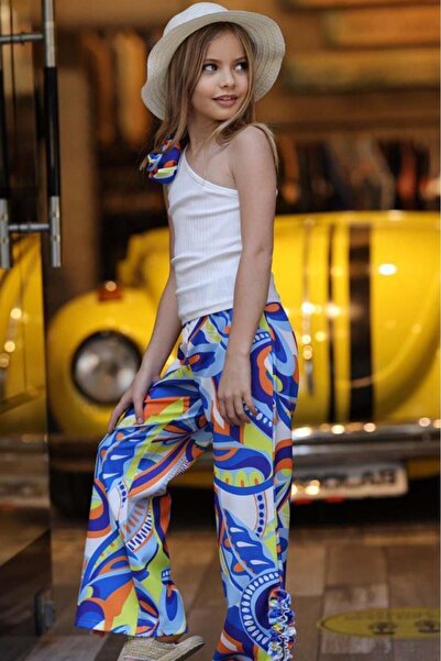 Riccotarz Bluză camisole cu trandafiri cu un singur umăr și set de fund cu imprimeu digital albastru