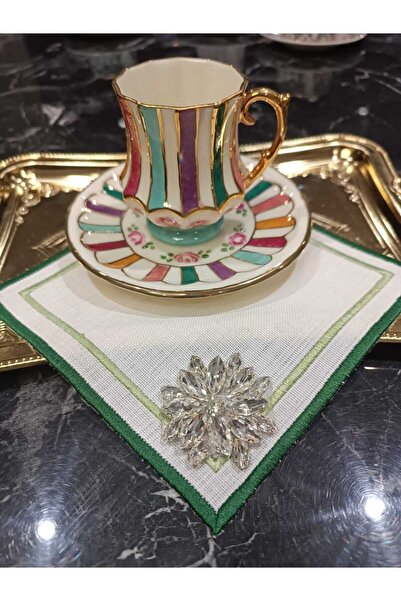 LASETU Taş detaylı renkli kahve yanı, kokteyl, sunum peçetesi 1 adet