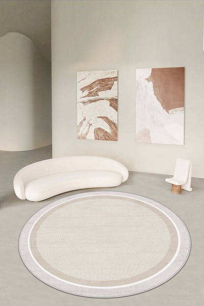 Lavita Home Makinede Yıkanabilir Kaymaz Taban Leke Tutmaz Yuvarlak Bej Mutfak...