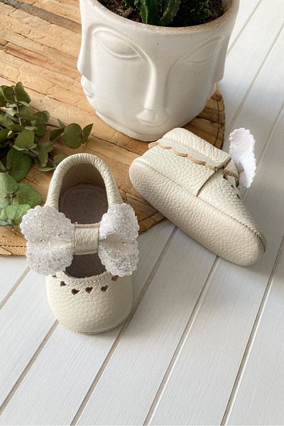 Li Puna - Shine Series Cream 100% Leather Baby First Step Shoes