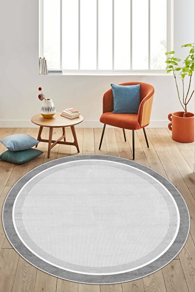 Confidence Home Makinede Yıkanabilir Kaymaz Taban Leke Tutmaz Yuvarlak Gri Mu...