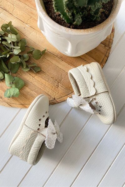 Li Puna - Shine Series Cream 100% Leather Baby First Step Shoes