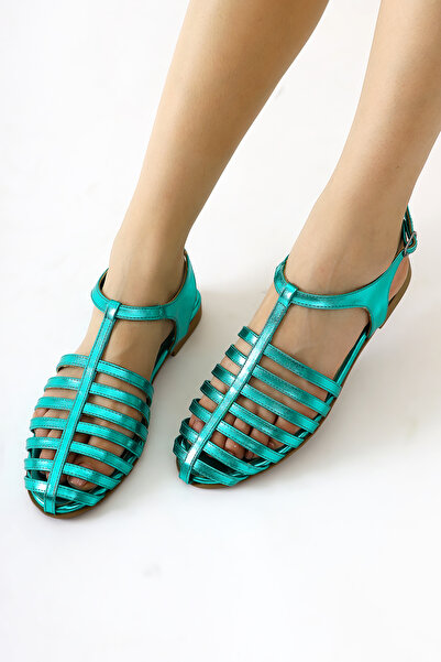 Limoya Zafu Green Patent Leather Thin Strap Flat Bottom Women's Sandals Opportunity Product