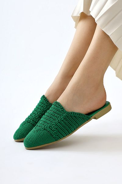 Limoya Mary Jane Green Knitted Women's Slippers