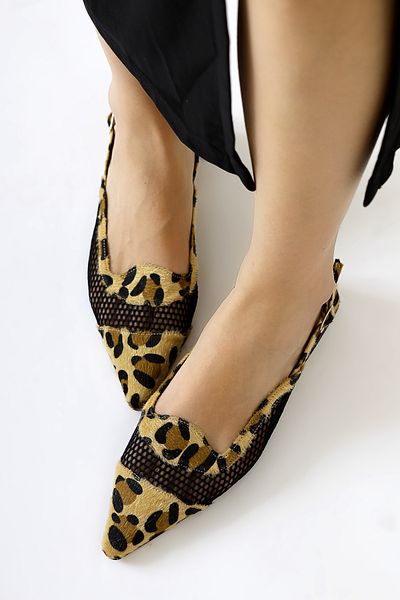 Limoya Pantofi de damă Thamara Leopard cu vârf ascuțit din plasă cu toc scurt