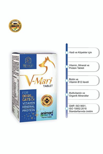 animari V Mari 70 Tablet Kedi ve Köpekler için Vitamin, Mineral ve Pretein