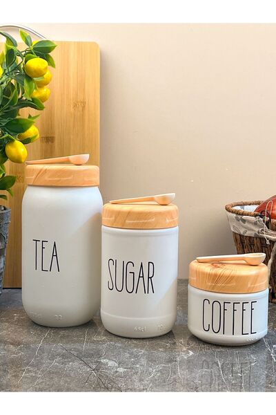 Sezka Life 3 Boy Çay Kahve Şeker Kavanozu Cam Baharatlık Takımı Mutfak Saklam...