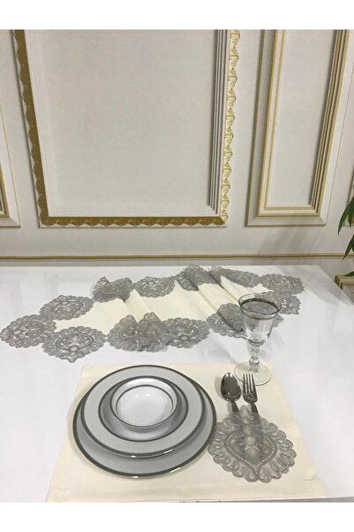 Damla Model Krem-Gri Amerikan Servis Takımı