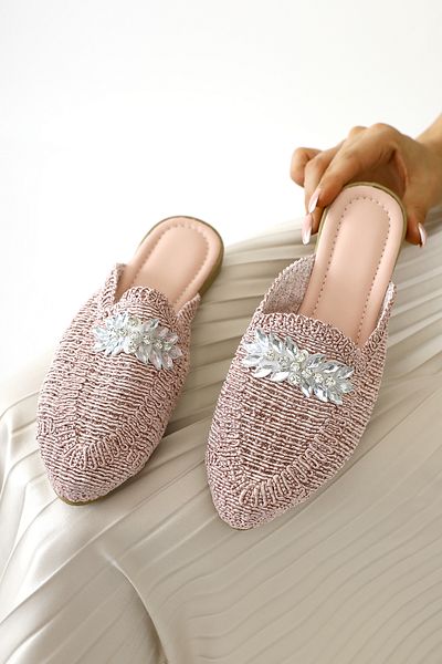Limoya Marlina Pink Buckle Detailed Knitted Women's Slippers