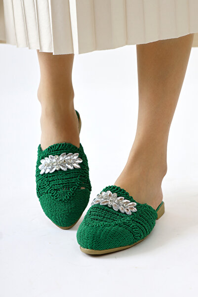 Limoya Papuci de damă tricotați cu cataramă verde Marlina Produs de oportunitate