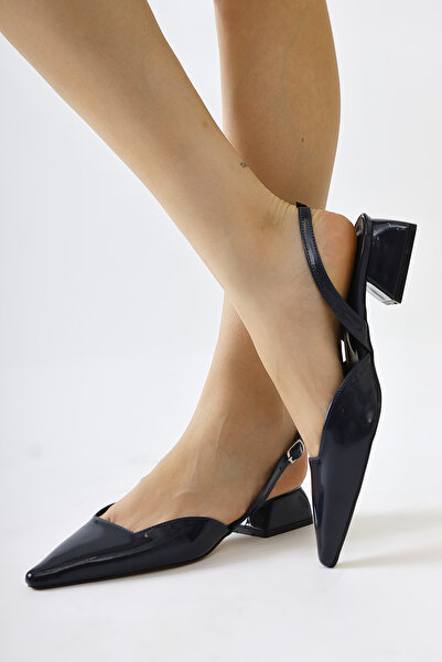 Limoya Bess Navy Blue Patent Leather Pointed Toe Low Heel Women's Shoes Opportunity Product