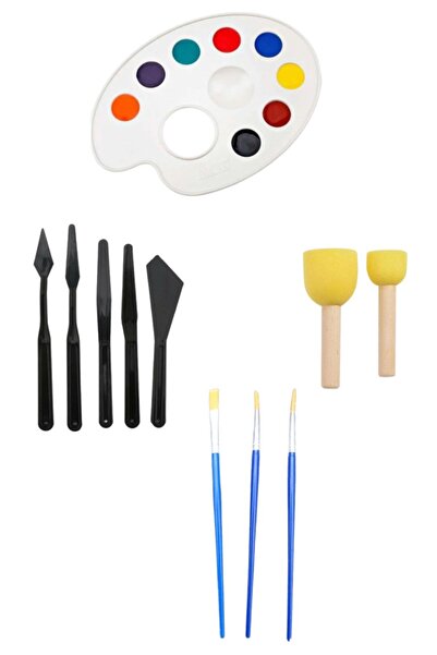 O&S Oyun ve Sanat Eğlen-Üret 3 Fırça, Resim Paleti, Ponpon Fırça, Yağlı Boya Spatula (SPATÜL, PON PON)