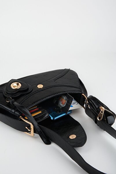 Vivaq Kadın Lotus Siyah Baget Cüzdan Tasarım Suni Deri Çıt Çıt Kapama El Ve Omuz Çantası