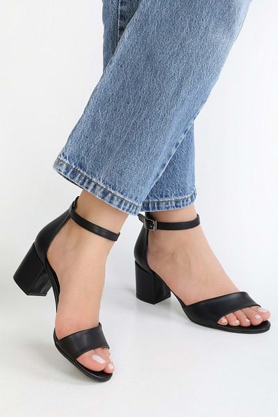 Shoeberry Aria Black Single Strap Thick Heeled Women's Shoes